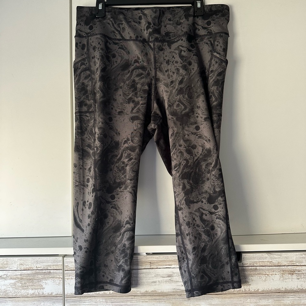🖤 Ideology High Rise Crop Leggings 1X Plus Black Gray Marble Print Activewear